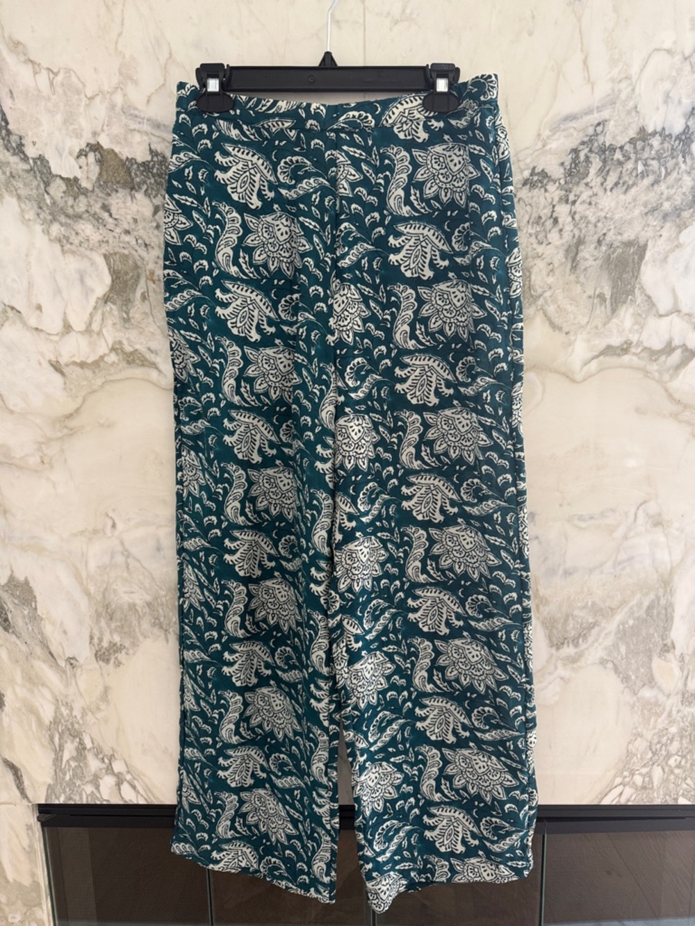 Hannah Teal Floral Silk wide leg pants